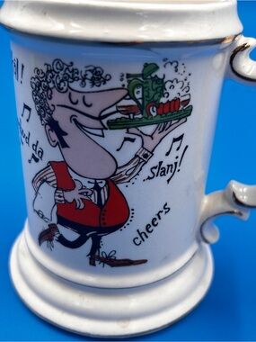 White Ceramic Beer Stein with Red Vest Cartoon Design 33/7885k